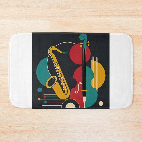 Item preview, Minimalist Jazzy Architecture Art Print | Mid Century Concrete Modern Jazz Poster | Geometric Saxophone and Double Bass Canvas designed and sold by SergioMiklos.