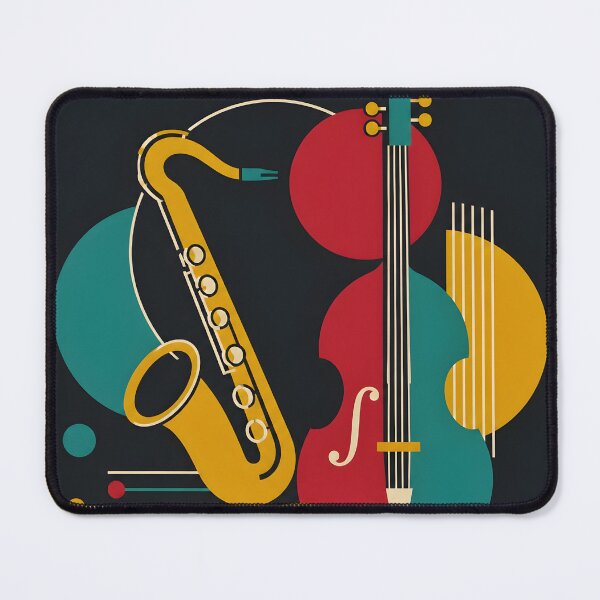 Item preview, Minimalist Jazzy Architecture Art Print | Mid Century Concrete Modern Jazz Poster | Geometric Saxophone and Double Bass Canvas designed and sold by SergioMiklos.