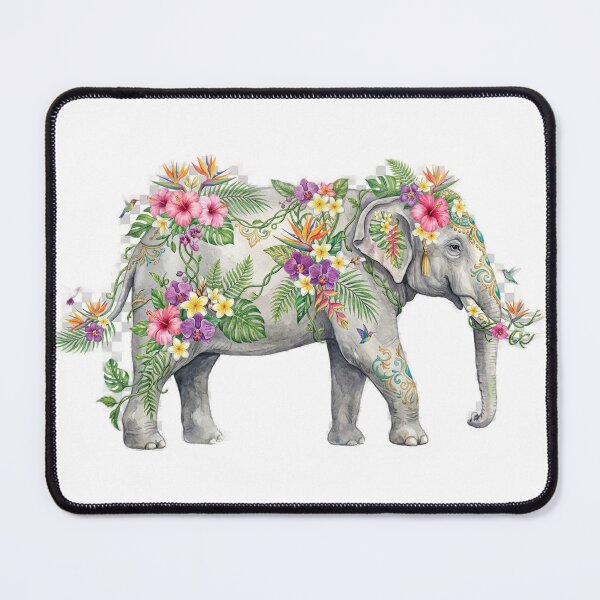 Item preview, Elephant Decorated with Tropical Flowers Art designed and sold by GrzywaM.
