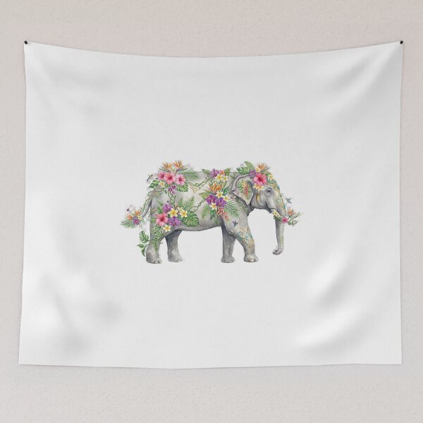 Item preview, Elephant Decorated with Tropical Flowers Art designed and sold by GrzywaM.