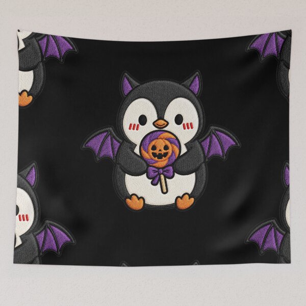 Item preview, Bat Penguin Holding Halloween Lollipop designed and sold by ColorSplash123.