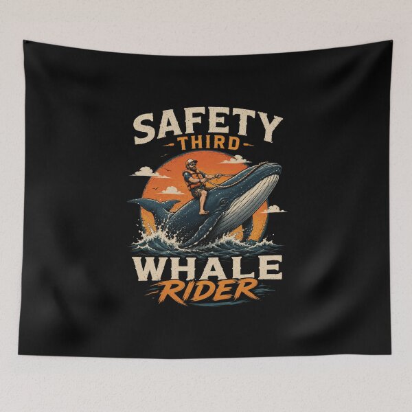 Item preview, Safety Third Whale Rider Funny Ocean Design – Vintage Surf Humor T-Shirt & Sticker designed and sold by Artimax-Studio.