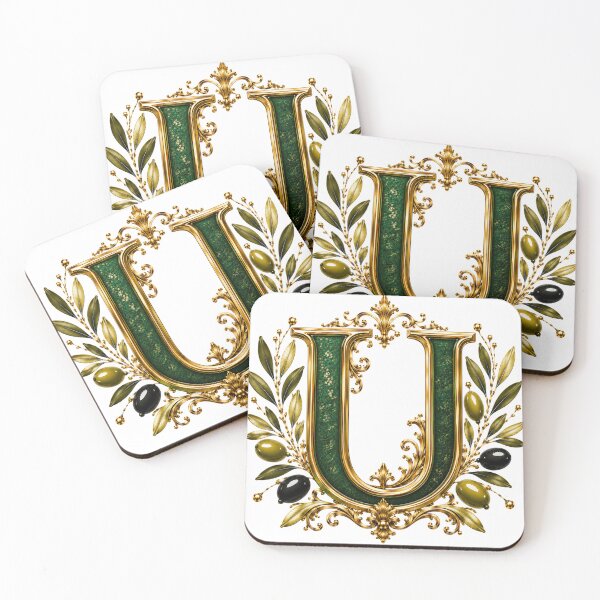 Item preview, Elegant Letter U Monogram with Olive Branches & Gold Botanical Design | Luxury Green Floral Initial designed and sold by MoodLay.