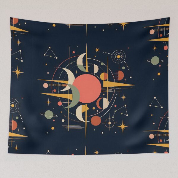 Item preview, Retro Celestial Astrological Art Print | Bauhaus Mid Century Solar System Poster | Geometric Sun and Moon Phases Canvas designed and sold by SergioMiklos.