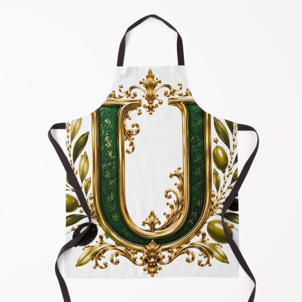 Aperçu de l'œuvre Monogramme élégant en forme de U orné de branches d'olivier et d'un motif botanique doré | Initiale florale verte de luxe créée et vendue par MoodLay.
