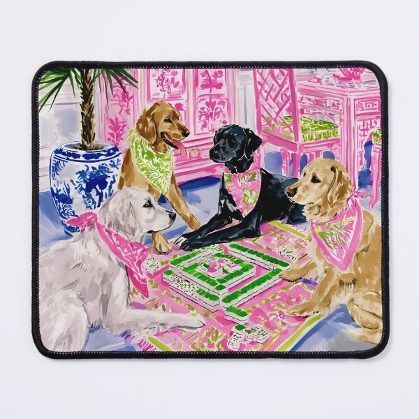 Item preview, Grandmillennial art, Dogs playing mahjong designed and sold by SophieClimaArt.