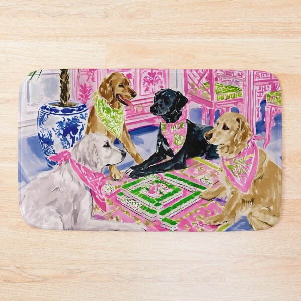 Item preview, Grandmillennial art, Dogs playing mahjong designed and sold by SophieClimaArt.