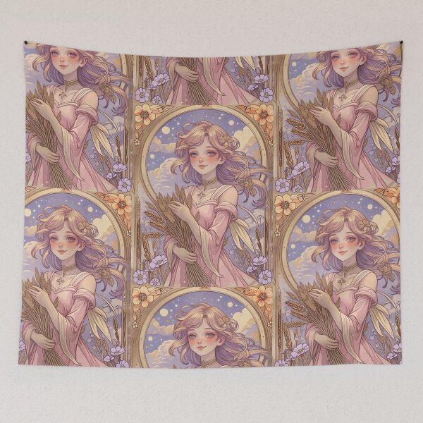 Item preview, Virgo Zodiac Goddess Art Print – Celestial Anime Horoscope Wall Decor designed and sold by RSDigitalPrintDesign.