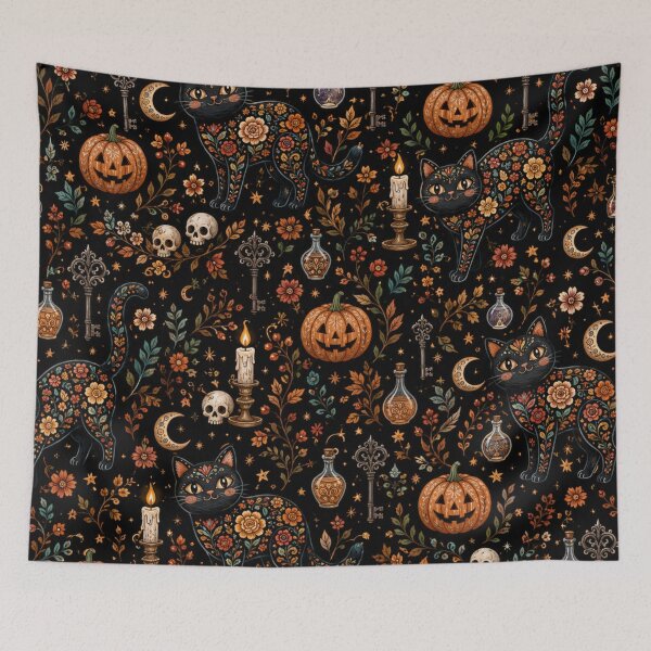 Item preview, Spooky Black Cat Pumpkin Pattern designed and sold by Iampoji.