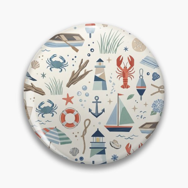 Item preview, Cape Cod Summer Geometric Nautical Print – Navy & Coral Red designed and sold by OpenDreamArts.