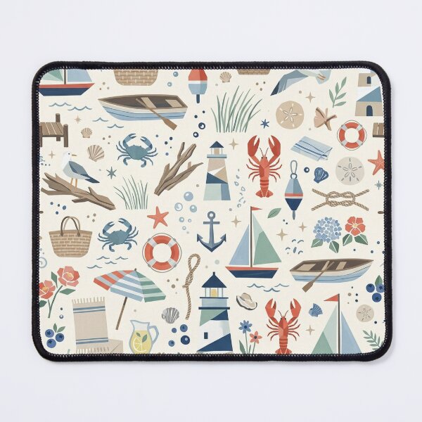 Item preview, Cape Cod Summer Geometric Nautical Print – Navy & Coral Red designed and sold by OpenDreamArts.