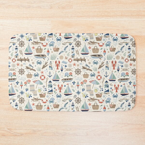Item preview, Cape Cod Summer Geometric Nautical Print – Navy & Coral Red designed and sold by OpenDreamArts.