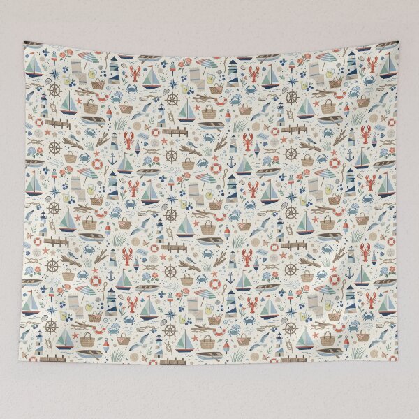 Item preview, Cape Cod Summer Geometric Nautical Print – Navy & Coral Red designed and sold by OpenDreamArts.