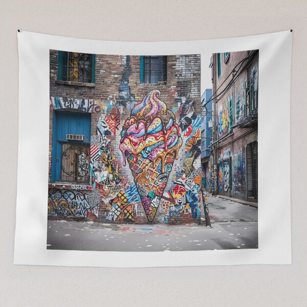 Item preview, Urban Gritty Dripping Ice Cream Cone Mural designed and sold by Home Decor Art.