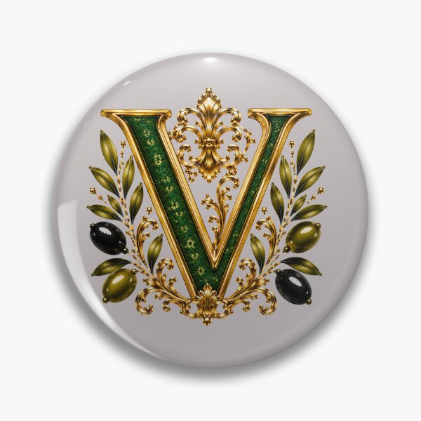 Artikelvorschau, Elegantes Monogramm des Buchstabens V mit Olivenzweigen und goldenem botanischem Design | Luxuriöser grüner floraler Initiale entworfen und verkauft von MoodLay.