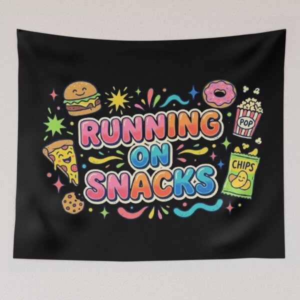 Item preview, Running On Snacks | Funny Food Lover Retro Typography T-Shirt with Cute Snack Doodles designed and sold by Faisal  Shah.