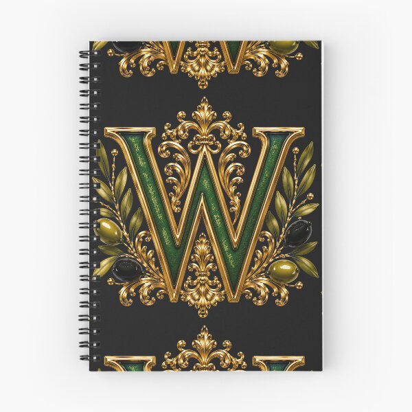 Aperçu de l'œuvre Monogramme élégant en forme de W avec branches d'olivier et motif botanique doré | Initiale florale verte de luxe créée et vendue par MoodLay.