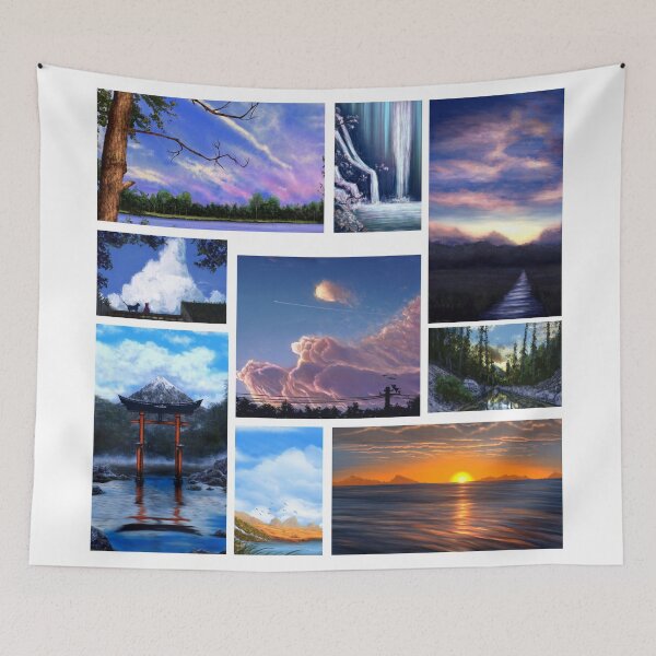 Item preview, Aesthetic landscape paintings collage 9 artworks designed and sold by Witseart.