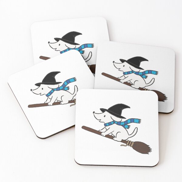 Item preview, Cute Witch Dog Flying on a Broom Halloween Illustration designed and sold by pinkstickstore.