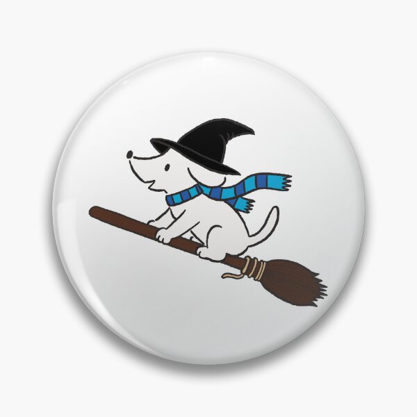 Item preview, Cute Witch Dog Flying on a Broom Halloween Illustration designed and sold by pinkstickstore.