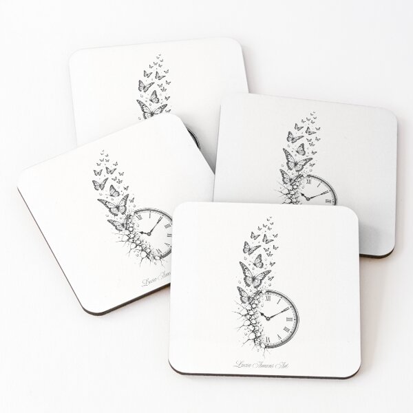Item preview, Tattoo Line Art: Cracked Clock Transforms into Butterfly Swarm designed and sold by Lucia Amaris Art.