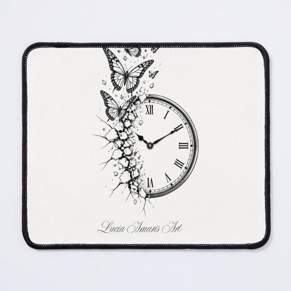 Item preview, Tattoo Line Art: Cracked Clock Transforms into Butterfly Swarm designed and sold by Lucia Amaris Art.