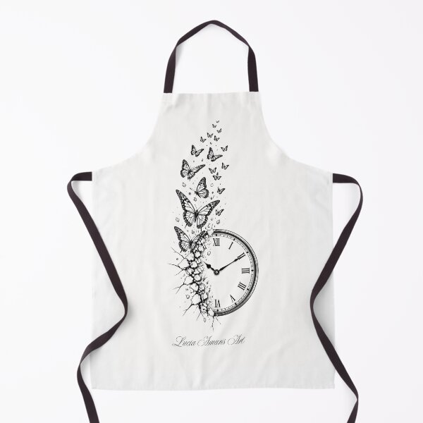 Item preview, Tattoo Line Art: Cracked Clock Transforms into Butterfly Swarm designed and sold by Lucia Amaris Art.