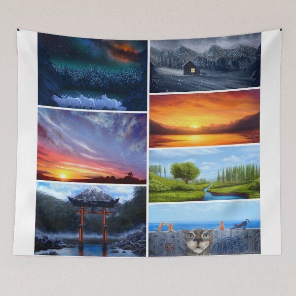 Item preview, Aesthetic landscape paintings collage 7 artworks designed and sold by Witseart.