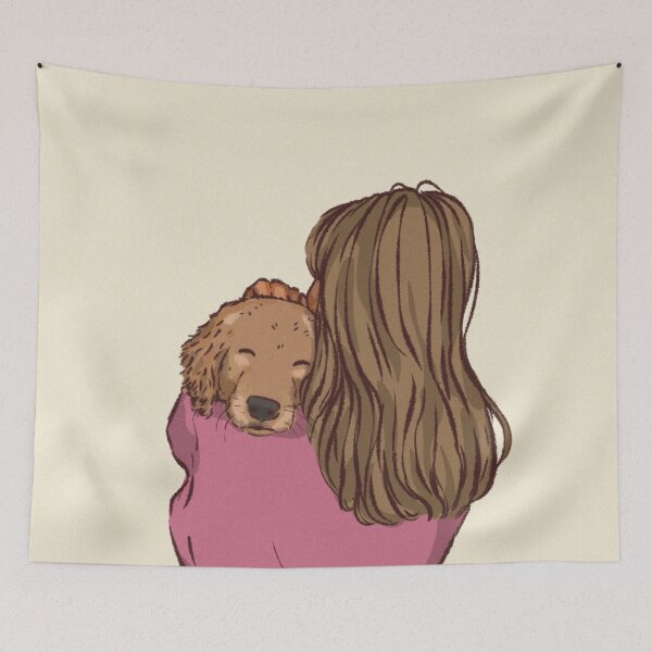 Item preview, Woman in a pink shirt hugging her cute dog  designed and sold by Hessah-HA.