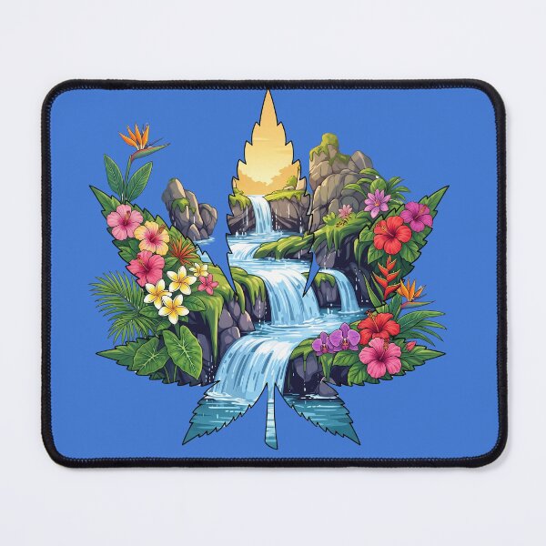 Item preview, Cannabis Leaf Waterfall Oasis – Tropical Flowers & Sunset Art designed and sold by digitalbob60.