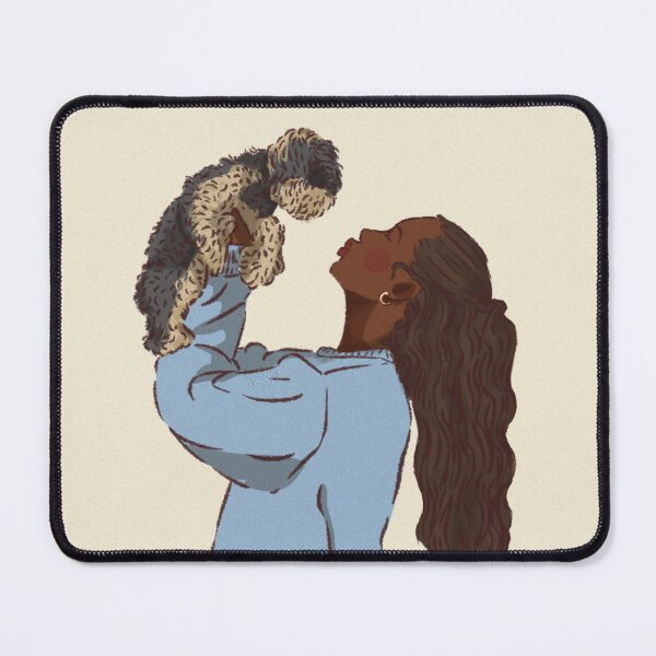 Item preview, Woman in a blue shirt holding her cute dog designed and sold by Hessah-HA.