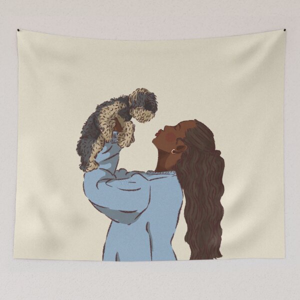 Item preview, Woman in a blue shirt holding her cute dog  designed and sold by Hessah-HA.