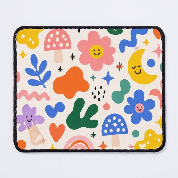Item preview, Cute Retro Doodle Pattern | Smiley Flowers, Mushrooms & Rainbows designed and sold by My Gluten Free Life UK.