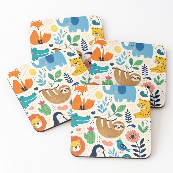 Item preview, Cute Woodland Safari Animals Pattern | Fox, Sloth, Elephant & Lion Illustration designed and sold by My Gluten Free Life UK.