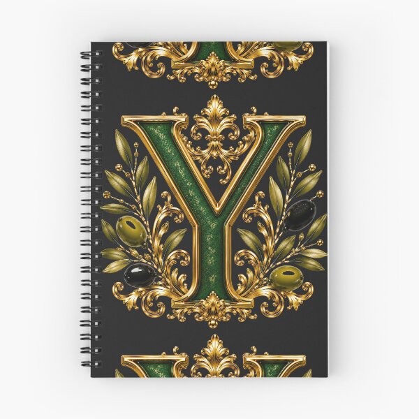 Aperçu de l'œuvre Monogramme élégant en forme de Y orné de branches d'olivier et d'un motif botanique doré | Initiale florale verte de luxe créée et vendue par MoodLay.