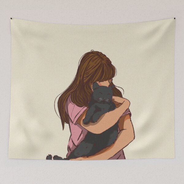 Item preview, Woman in a pink shirt holding her cute cat  designed and sold by Hessah-HA.