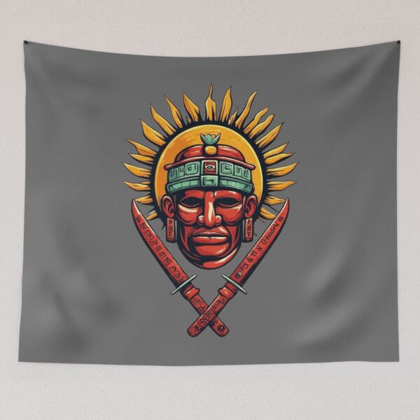 Item preview, Mayan Warrior Mask with Crossed Blades & Sun | Elysium Echoes Icon designed and sold by Shift-Bloom.