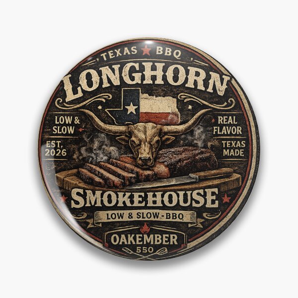 Item preview, Longhorn Smokehouse | Texas BBQ Vintage Badge | OakEmber designed and sold by OakEmber.