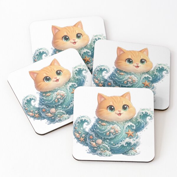 Item preview, Ocean Wave Cat Fantasy Art designed and sold by Moody Vibes Studio.