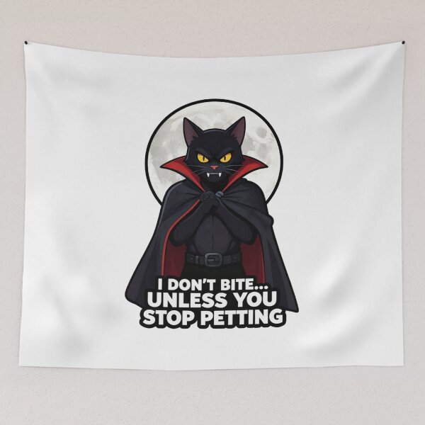 Item preview, I Don’t Bite Unless You Stop Petting Me – Funny Vampire Cat designed and sold by GoldenPaw Society.