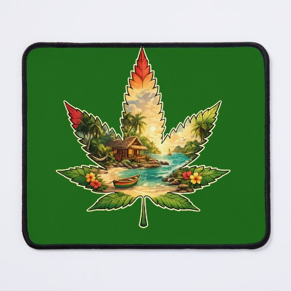 Item preview, "Tropical Paradise Cannabis Leaf Island Sunset Beach Hut Art" designed and sold by digitalbob60.