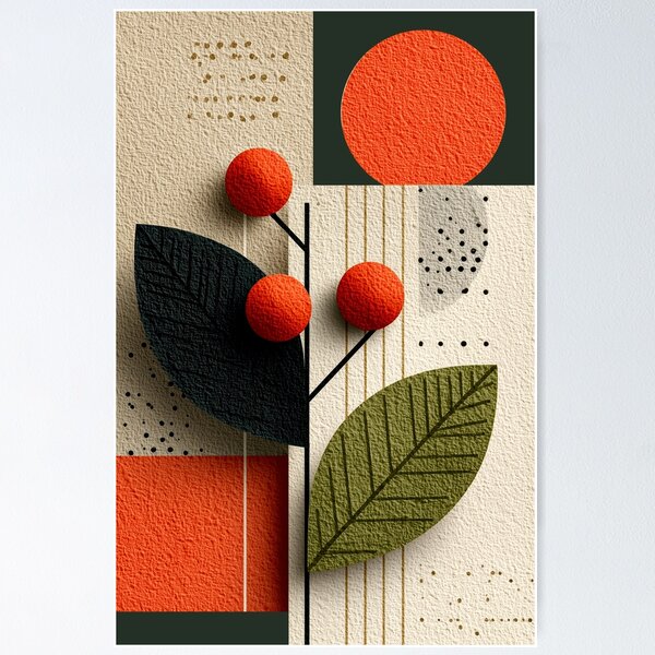 Item preview, Abstract Mid Century Modern Textured Botanical Art designed and sold by colorful-white.