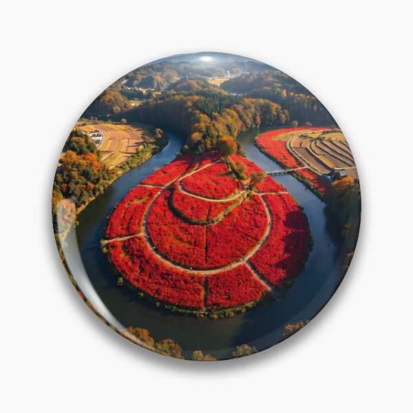 Item preview, Crimson Red Spider Lily Autumn Aerial Landscape designed and sold by conohitoAI-ArtGallery.