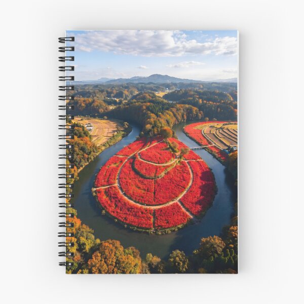 Item preview, Crimson Red Spider Lily Autumn Aerial Landscape designed and sold by conohitoAI-ArtGallery.
