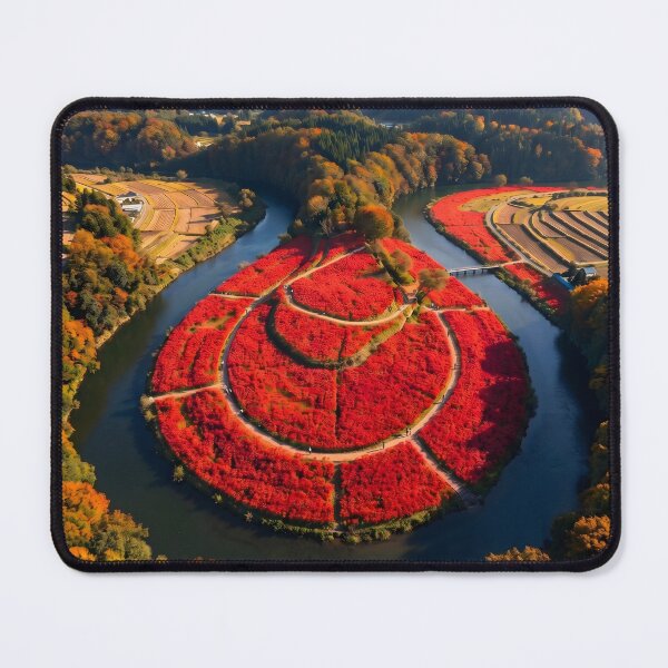 Item preview, Crimson Red Spider Lily Autumn Aerial Landscape designed and sold by conohitoAI-ArtGallery.