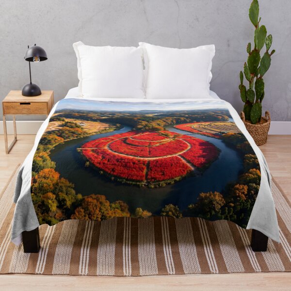 Item preview, Crimson Red Spider Lily Autumn Aerial Landscape designed and sold by conohitoAI-ArtGallery.
