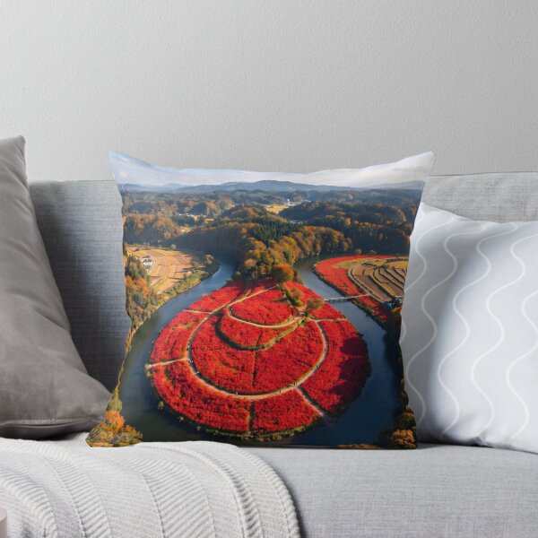 Item preview, Crimson Red Spider Lily Autumn Aerial Landscape designed and sold by conohitoAI-ArtGallery.