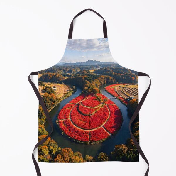 Item preview, Crimson Red Spider Lily Autumn Aerial Landscape designed and sold by conohitoAI-ArtGallery.