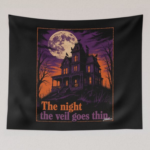 Item preview, Halloween Victorian Haunted House Full Moon Linocut Art Print  designed and sold by Artisticanvas.