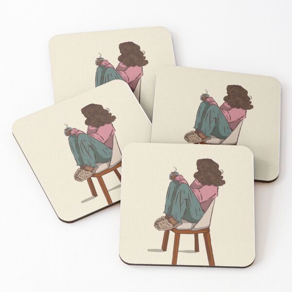 Item preview, Woman in a pink shirt drinking coffee in blue cup  designed and sold by Hessah-HA.